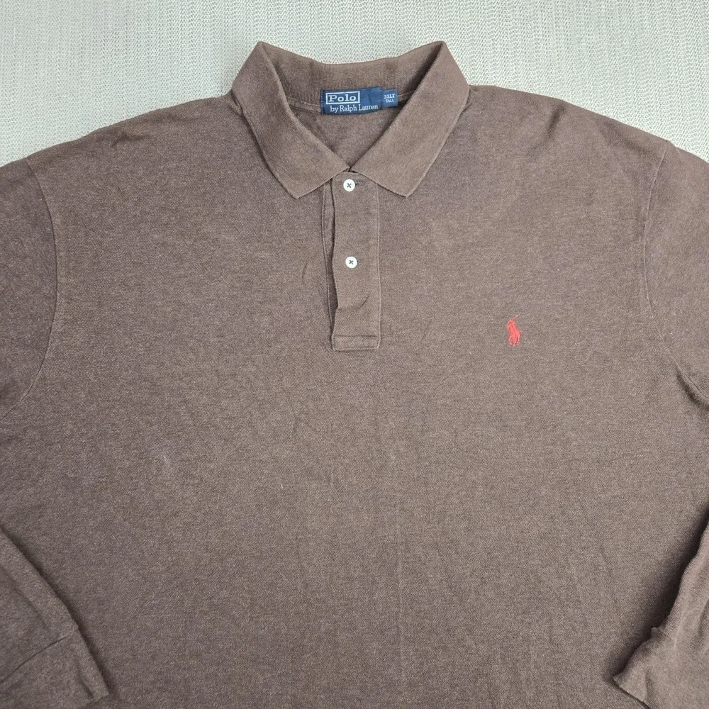 Polo Ralph Lauren Polo Shirt Mens 3XLT Brown Classic Fit Long Sleeve Big Tall